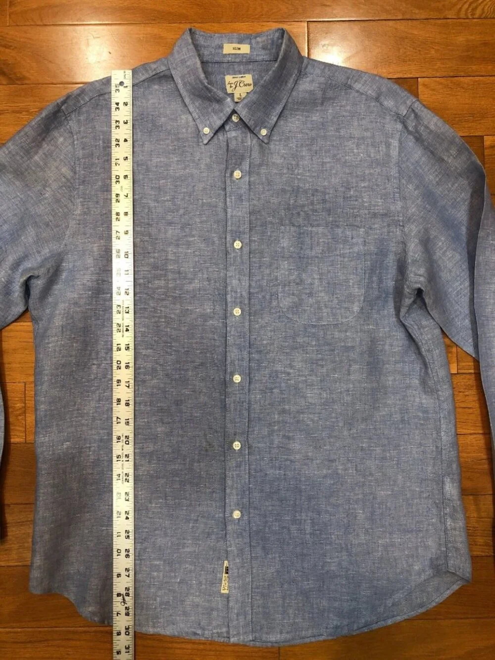 J Crew Slim Irish Linen Long Sleeve Button Front Blue Shirt Size L Coastal Prep